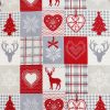 Patura Pat Craciun, 160 x 220 cm, pentru 1 Persoana, Doua Fete, Imprimeu Reni, Inimi si Brazi, Spate Sherpa, Poliester, Multicolor