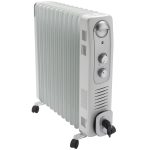 Calorifer Electric pe Ulei, 2900 W, Ventilator Turbo 400 W, 3 Trepte de Putere, Termostat Reglabil, Roti, pentru 20 mp, Alb