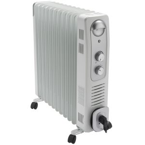 Calorifer Electric pe Ulei, 2900 W, Ventilator Turbo 400 W, 3 Trepte de Putere, Termostat Reglabil, Roti, pentru 20 mp, Alb