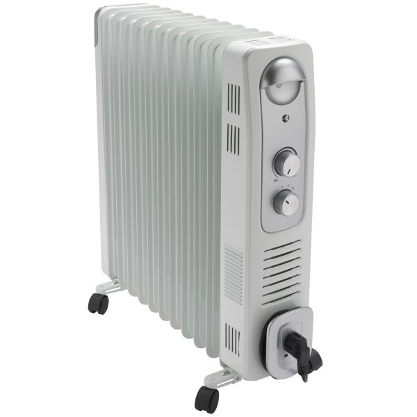 Calorifer Electric pe Ulei, 2900 W, Ventilator Turbo 400 W, 3 Trepte de Putere, Termostat Reglabil, Roti, pentru 20 mp, Alb