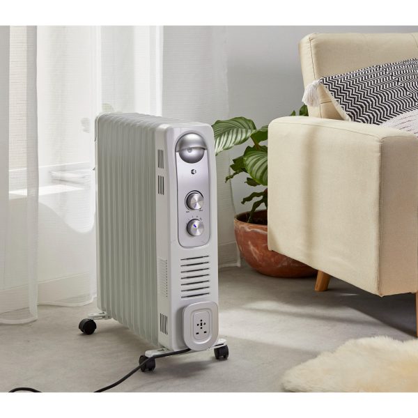 Calorifer Electric pe Ulei, 2900 W, Ventilator Turbo 400 W, 3 Trepte de Putere, Termostat Reglabil, Roti, pentru 20 mp, Alb