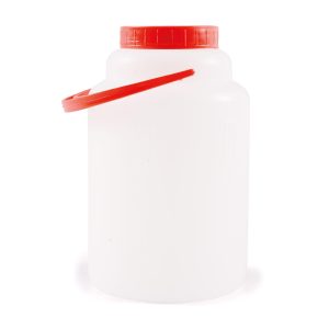Bidon Plastic pentru Muraturi, 2 L, Rotund, Capac Rosu, Maner de Transport, Recipient Alimentar pentru Depozitare, Alb