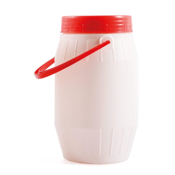 Bidon Plastic pentru Muraturi, 3 L, Rotund, Capac Rosu, Maner de Transport, Recipient Alimentar pentru Depozitare, Alb
