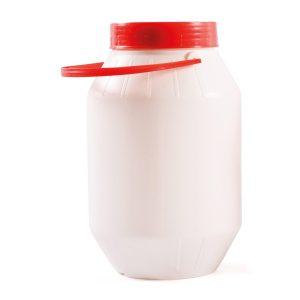 Bidon Plastic pentru Muraturi, 5 L, Rotund, Capac Rosu, Maner de Transport, Recipient Alimentar pentru Depozitare, Alb