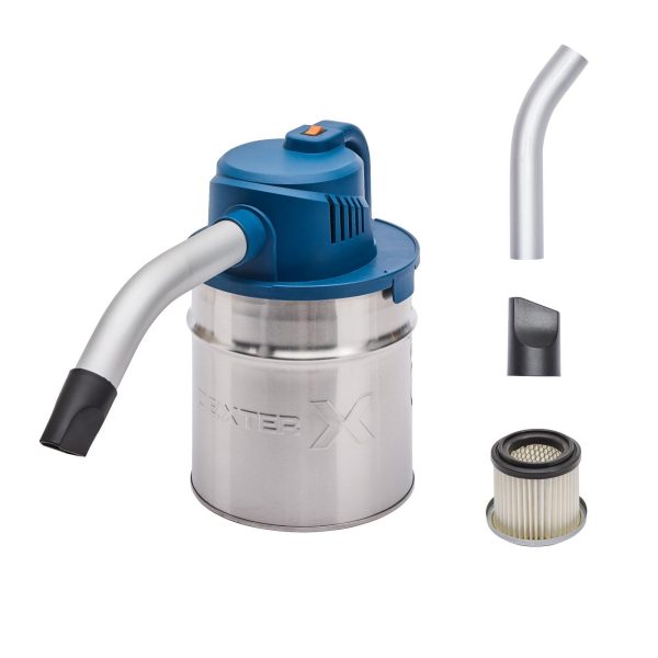 Aspirator pentru Cenusa, 800 W, Rezervor Inox 4 L, Filtru Cartus Plisat, Tub Aluminiu 30 cm, Duza Spatii Inguste, Argintiu cu Albastru
