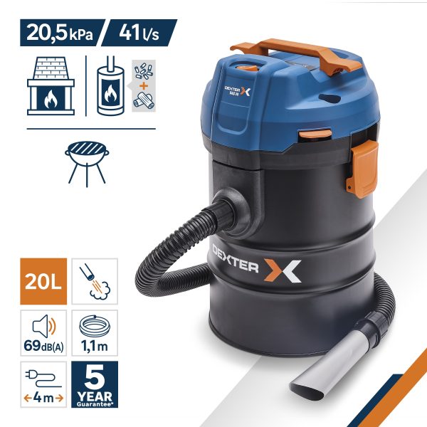 Aspirator pentru Cenusa, 1400 W, Rezervor Metalic 20 L, Functie Suflare, Curatare Filtru, Furtun 1.1 m, Cablu 4 m, Negru cu Albastru