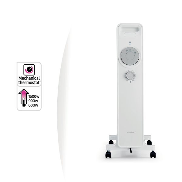 Calorifer Electric pe Ulei, 1500 W, 3 Trepte 600/900/1500 W, Termostat Mecanic, Roti si Maner, Anti-Rasturnare, pentru 12 mp, Alb