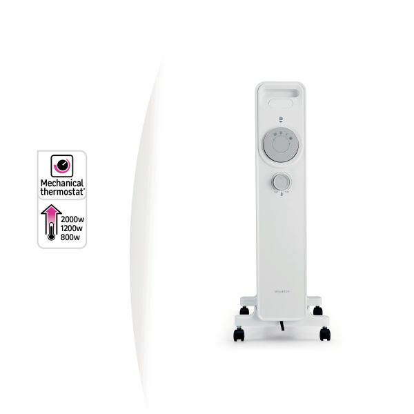 Calorifer Electric pe Ulei, 2000 W, 3 Trepte 800/1200/2000 W, Termostat Mecanic, Roti si Maner, Anti-Rasturnare, pentru 16 mp, Alb
