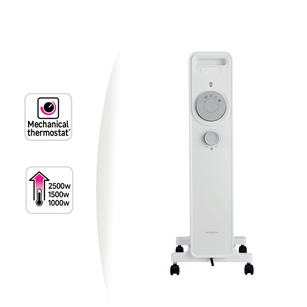 Calorifer Electric pe Ulei, 2500 W, 3 Trepte 1000/1500/2500 W, Termostat Mecanic, Roti si Maner, Anti-Rasturnare, pentru 20 mp, Alb