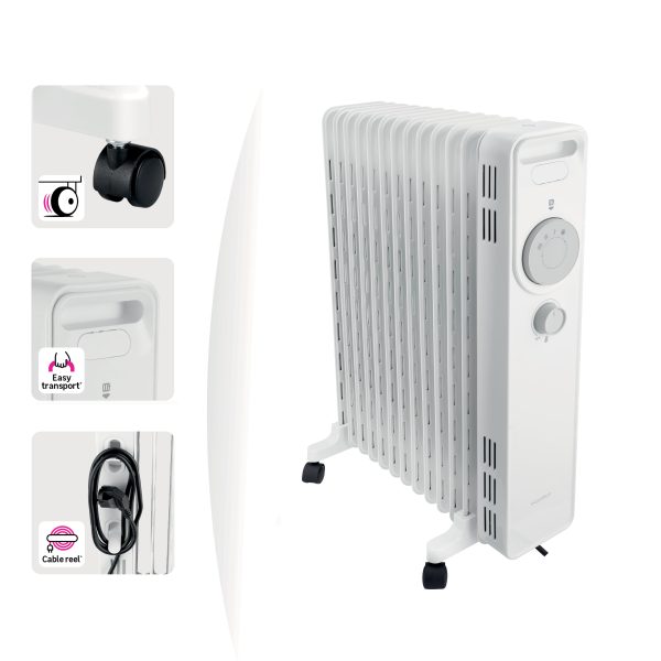 Calorifer Electric pe Ulei, 2500 W, 3 Trepte 1000/1500/2500 W, Termostat Mecanic, Roti si Maner, Anti-Rasturnare, pentru 20 mp, Alb