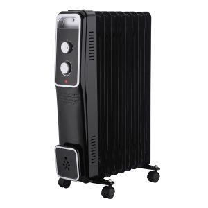 Calorifer Electric pe Ulei, 2000 W, Putere Reglabila, Termostat, Protectie Supraincalzire, Roti de Transport, IP20, pentru 15 mp, Negru