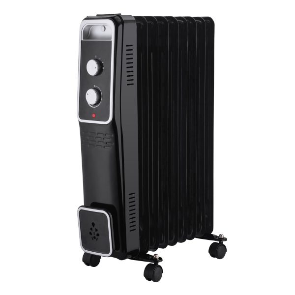 Calorifer Electric pe Ulei, 2000 W, Putere Reglabila, Termostat, Protectie Supraincalzire, Roti de Transport, IP20, pentru 15 mp, Negru